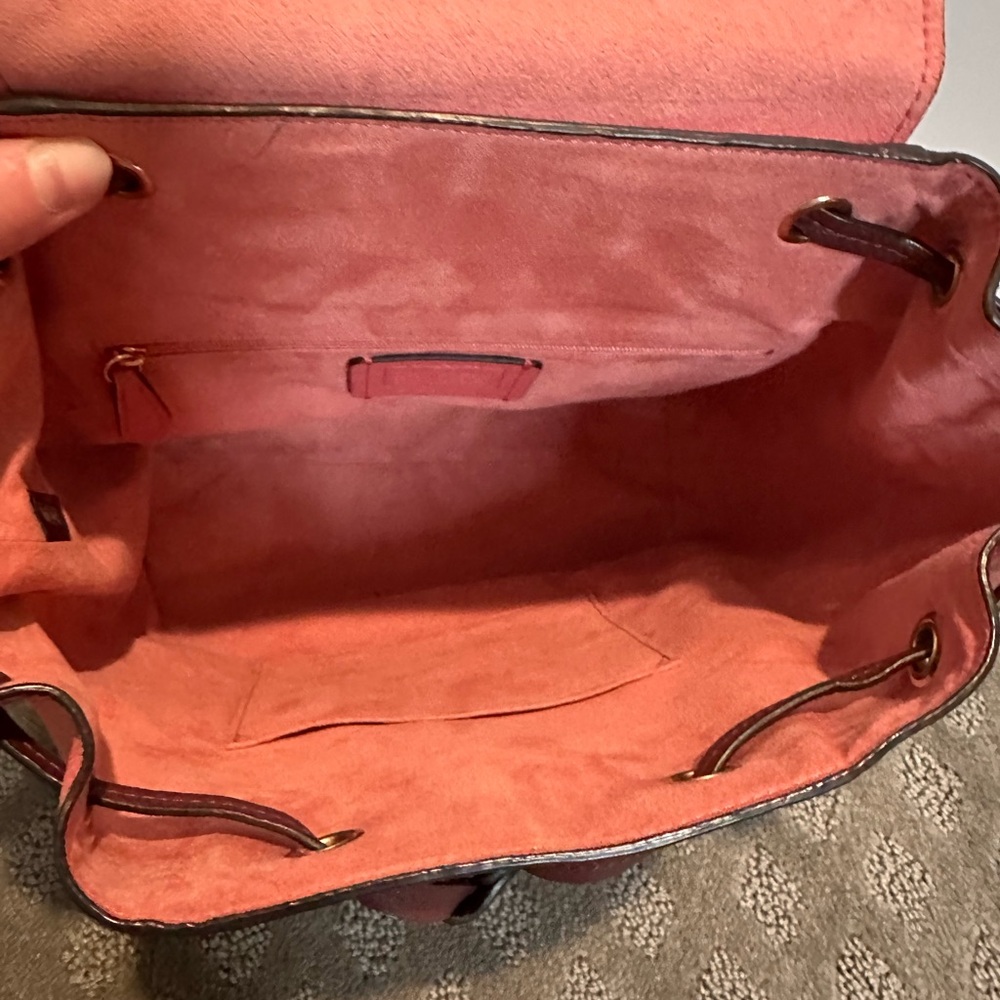 Coach Peach and Coral Pebbled Leather Backpack with Brown Trim - Picture 5 of 7
